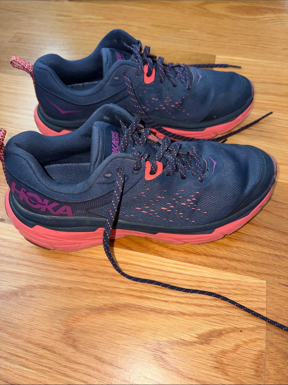 Hoka Women's Navy and Coral Athletic Running Shoes